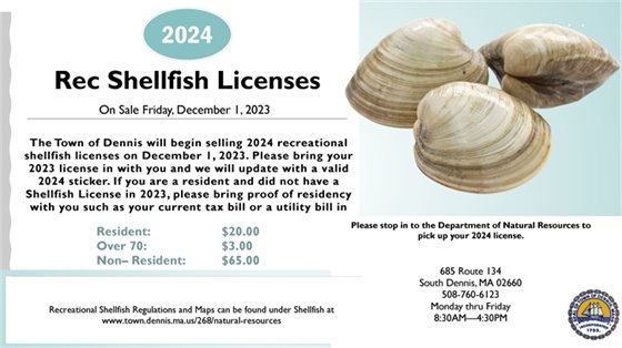 Dennis Shellfish License available