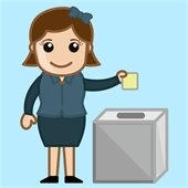 Voter putting ballot in box